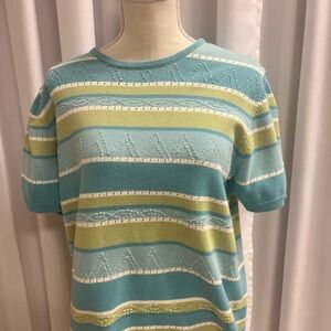 Alfred Dunner Aqua and White Knit Top